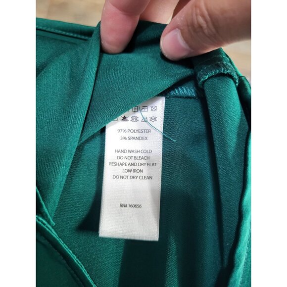 Rachel Zoe XL Satin Green Button Down Blouse Holiday Glam Jewel Tone Secretary - Picture 5 of 8